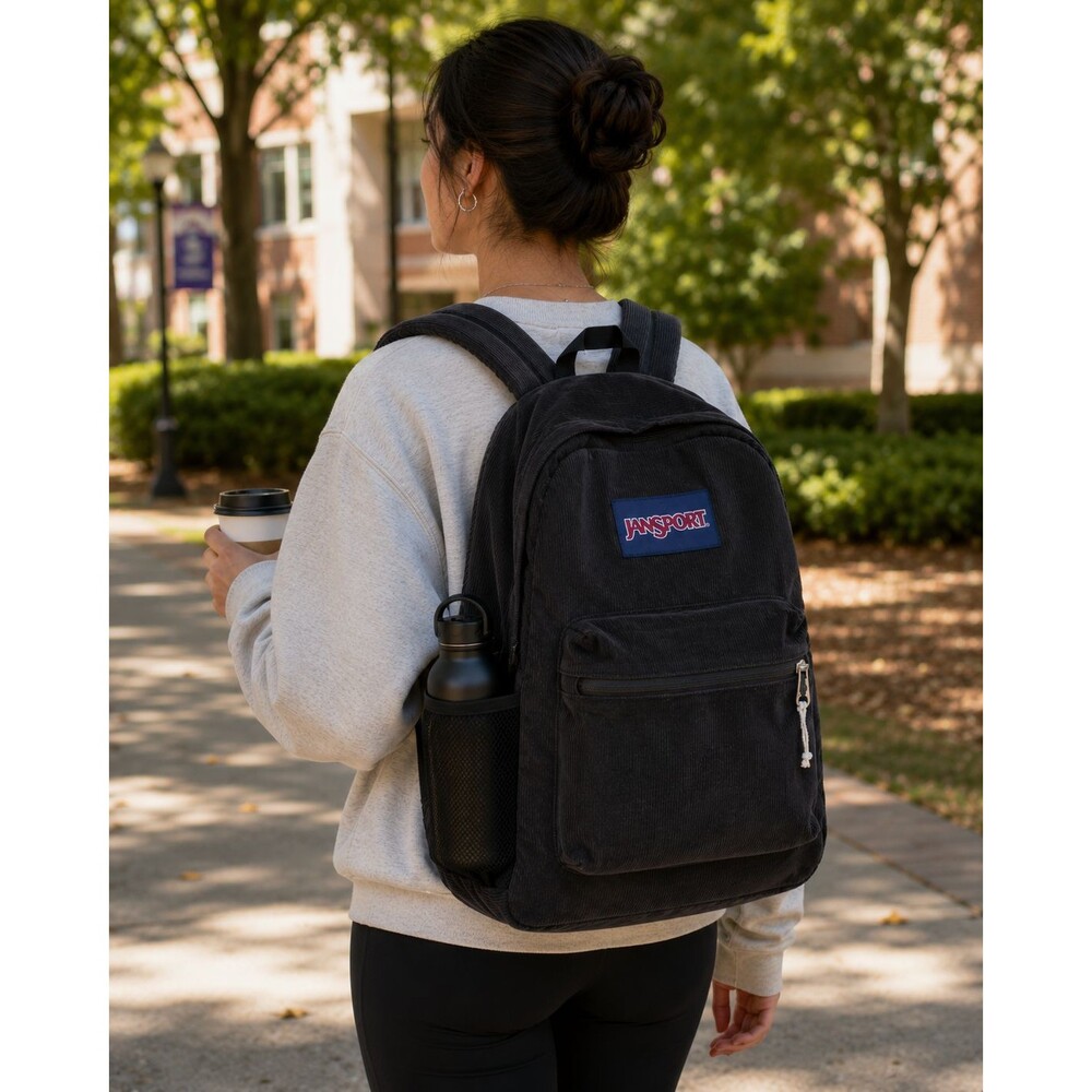 JanSport Cross Town Plus Remix Backpack – Black Corduroy – NEW